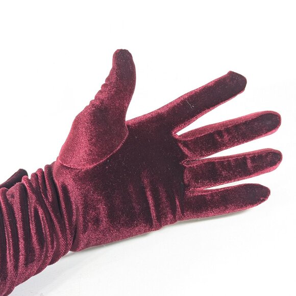 Dark Red velvet opera gloves, elbow length burgundy ladies black tie gloves - Picture 8 of 8